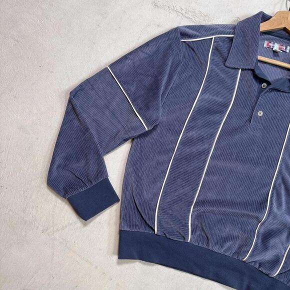 Urban Outfitters Blue Corduroy Long Sleeve Polo Shirt Retro Vertical Stripe Sz M - Picture 4 of 10